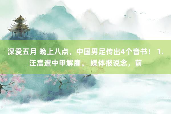 深爱五月 晚上八点，中国男足传出4个音书！ 1.汪嵩遭中甲解雇。 媒体报说念，前