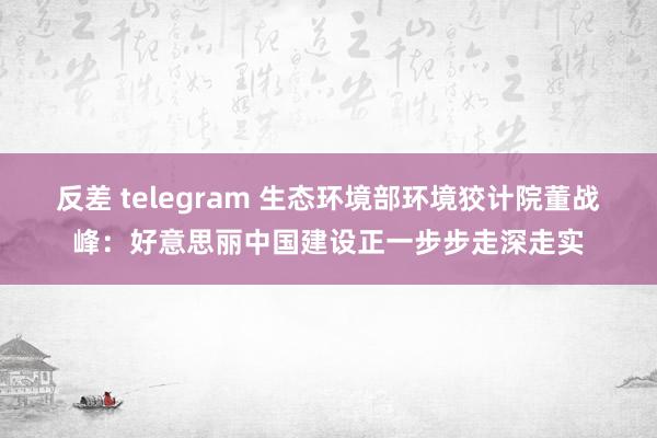反差 telegram 生态环境部环境狡计院董战峰：好意思丽中国建设正一步步走深走实