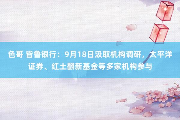 色哥 皆鲁银行：9月18日汲取机构调研，太平洋证券、红土翻新基金等多家机构参与