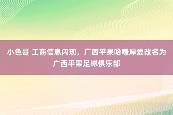 小色哥 工商信息闪现，广西平果哈嘹厚爱改名为广西平果足球俱乐部