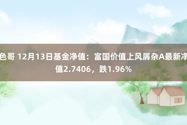 色哥 12月13日基金净值：富国价值上风羼杂A最新净值2.7406，跌1.96%