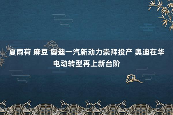 夏雨荷 麻豆 奥迪一汽新动力崇拜投产 奥迪在华电动转型再上新台阶