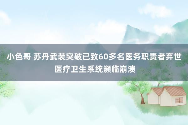 小色哥 苏丹武装突破已致60多名医务职责者弃世 医疗卫生系统濒临崩溃