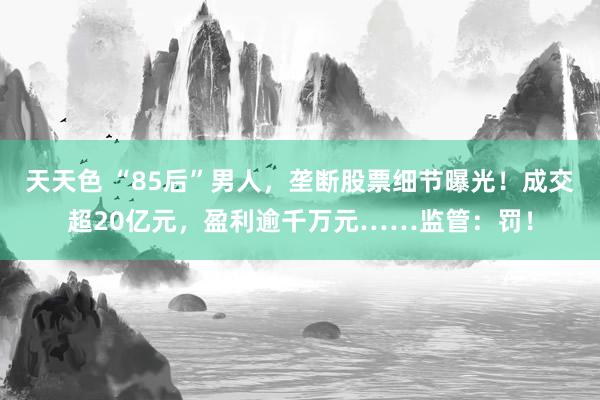 天天色 “85后”男人，垄断股票细节曝光！成交超20亿元，盈利逾千万元……监管：罚！