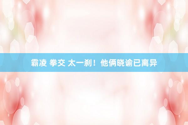 霸凌 拳交 太一刹！他俩晓谕已离异